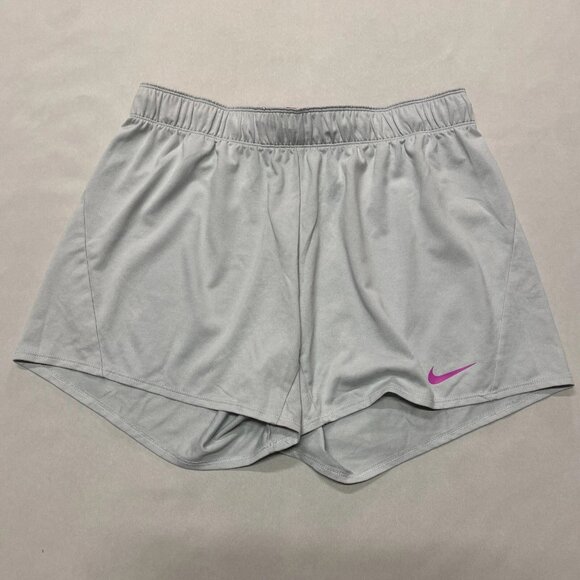 Nike Dri-Fit Activewear Shorts Women Large Gray Pink Swoosh Gym Sports Running - Picture 10 of 10